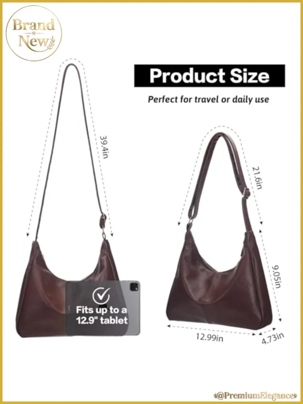 Slouchy Hobo Tote for Women - Vegan PU Leather Shoulder Bag, Adjustable
